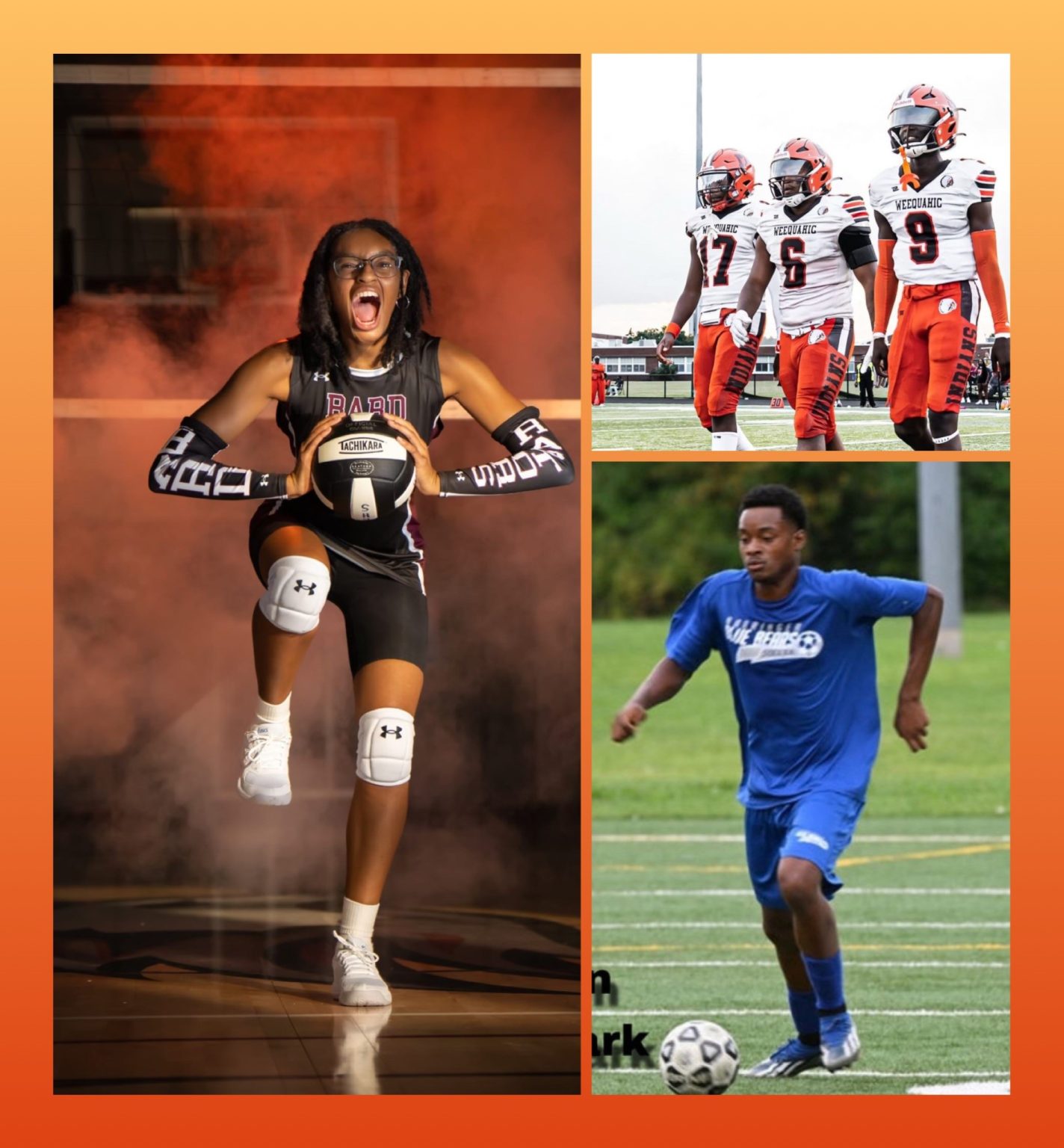 Left-to-Right: Jailyn Jenkins, Bard Early College Girls’ Volleyball; Weequahic Football players; Stiven Moreno, Barringer Boys’ Soccer